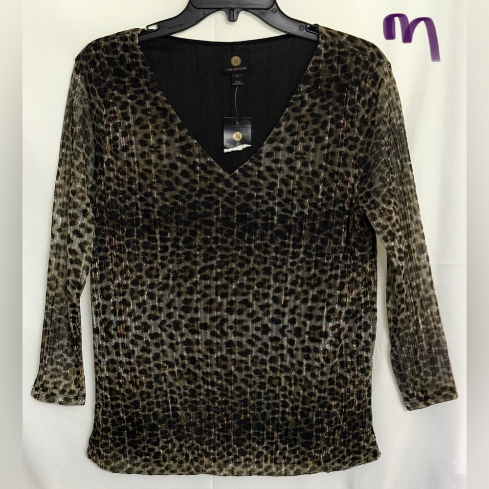 JM Collection Leopard Print V-Neck Blouse